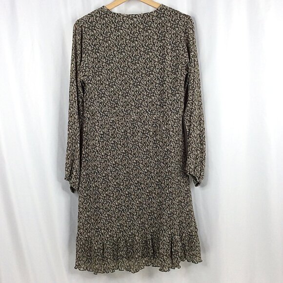 Mikarose Dress XS Calico Floral Cottage Core Ruffle Henley Smocked Modest - Picture 2 of 9